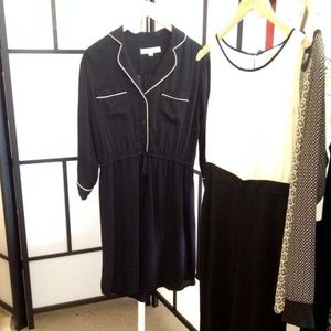 LOFT Black Shirtdress w/ White Piping